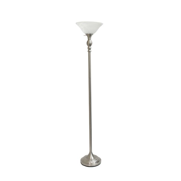 Lalia Home Classic 1 Light Torchiere Floor Lamp with Marbleized Glass Shade, Brushed Nickel LHF-3001-BN